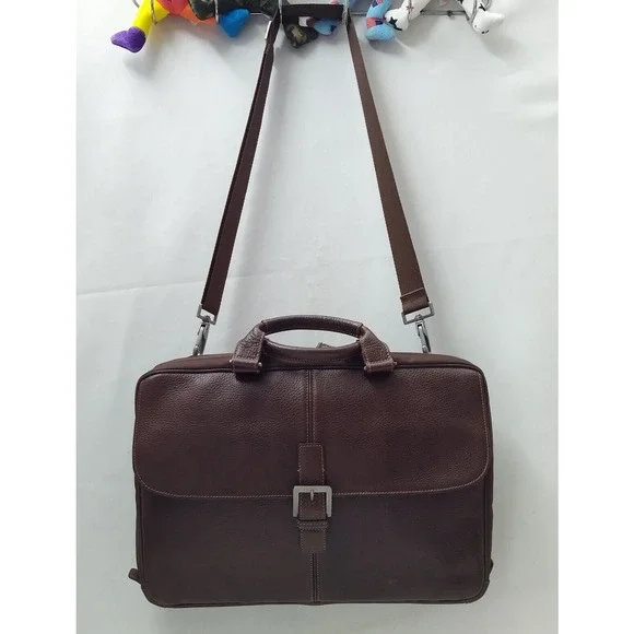 BOCONI Brown Pebbled Leather Business Brief Messenger Laptop Crossbody Bag